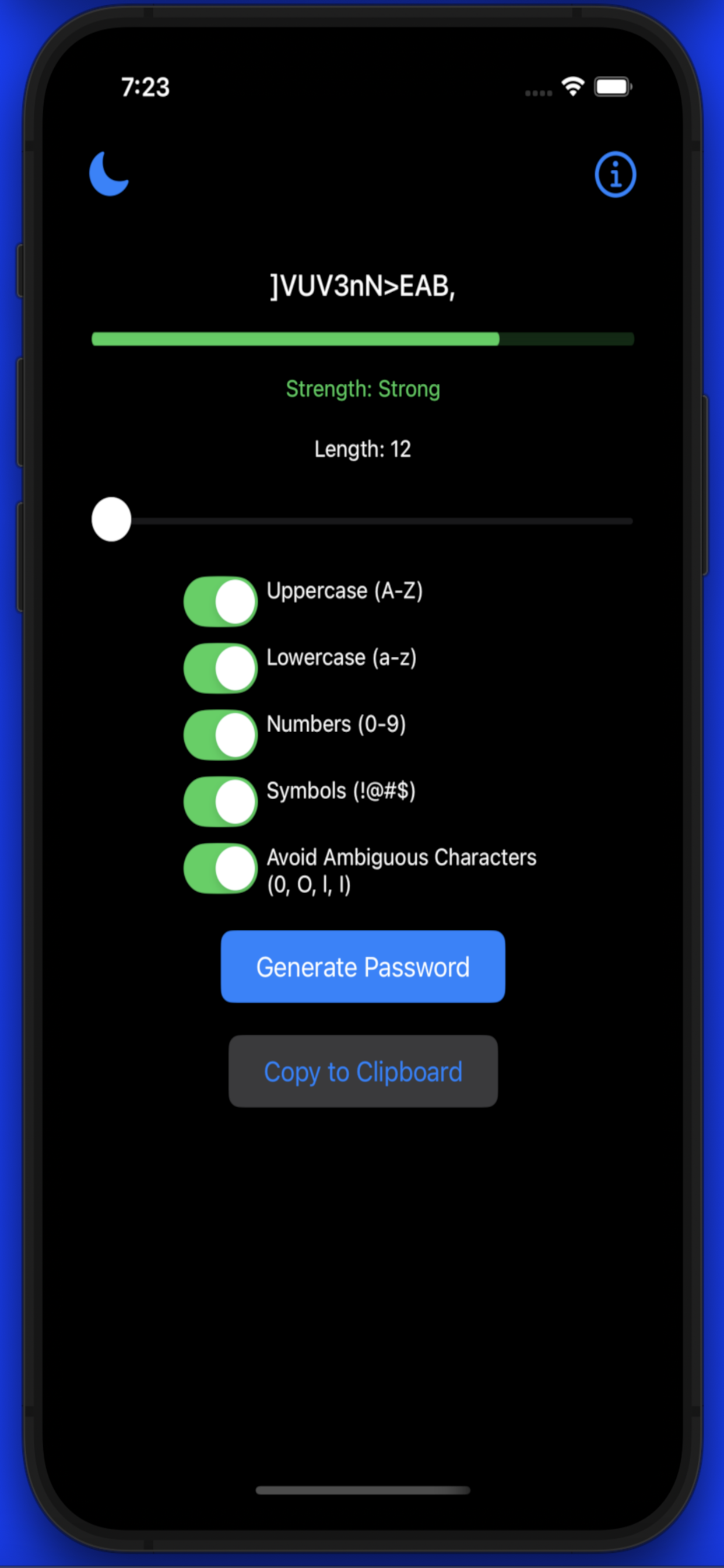 Screenshot of password generation interface