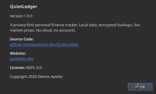 QuietLedger about dialog
