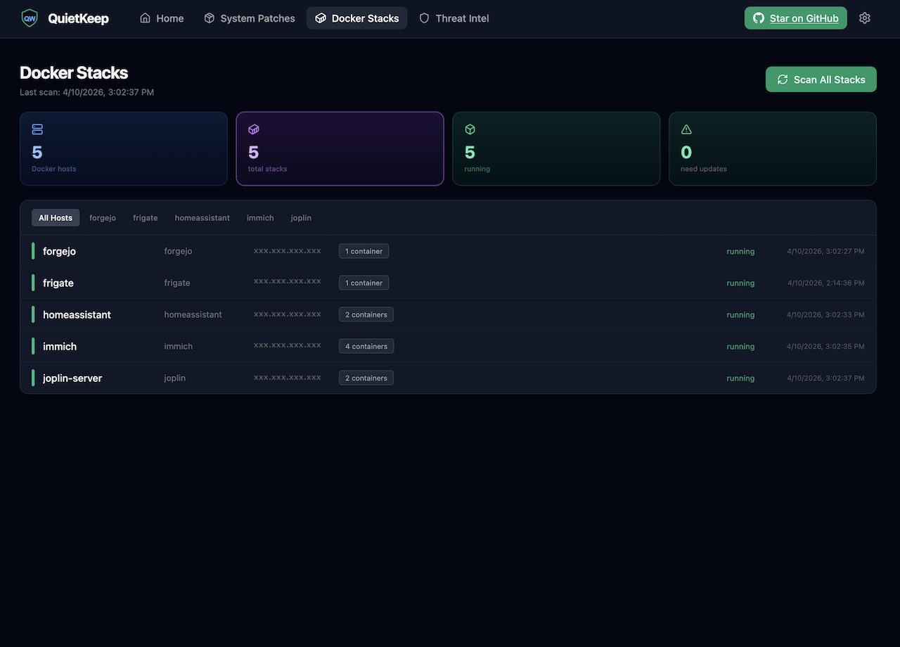 QuietKeep Docker Stacks view