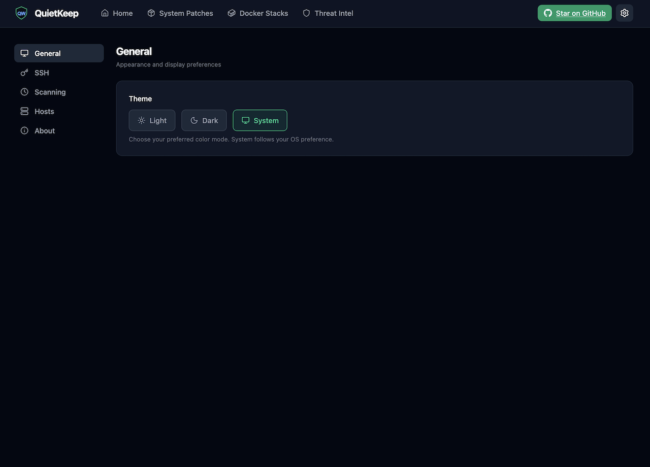 QuietKeep Settings page