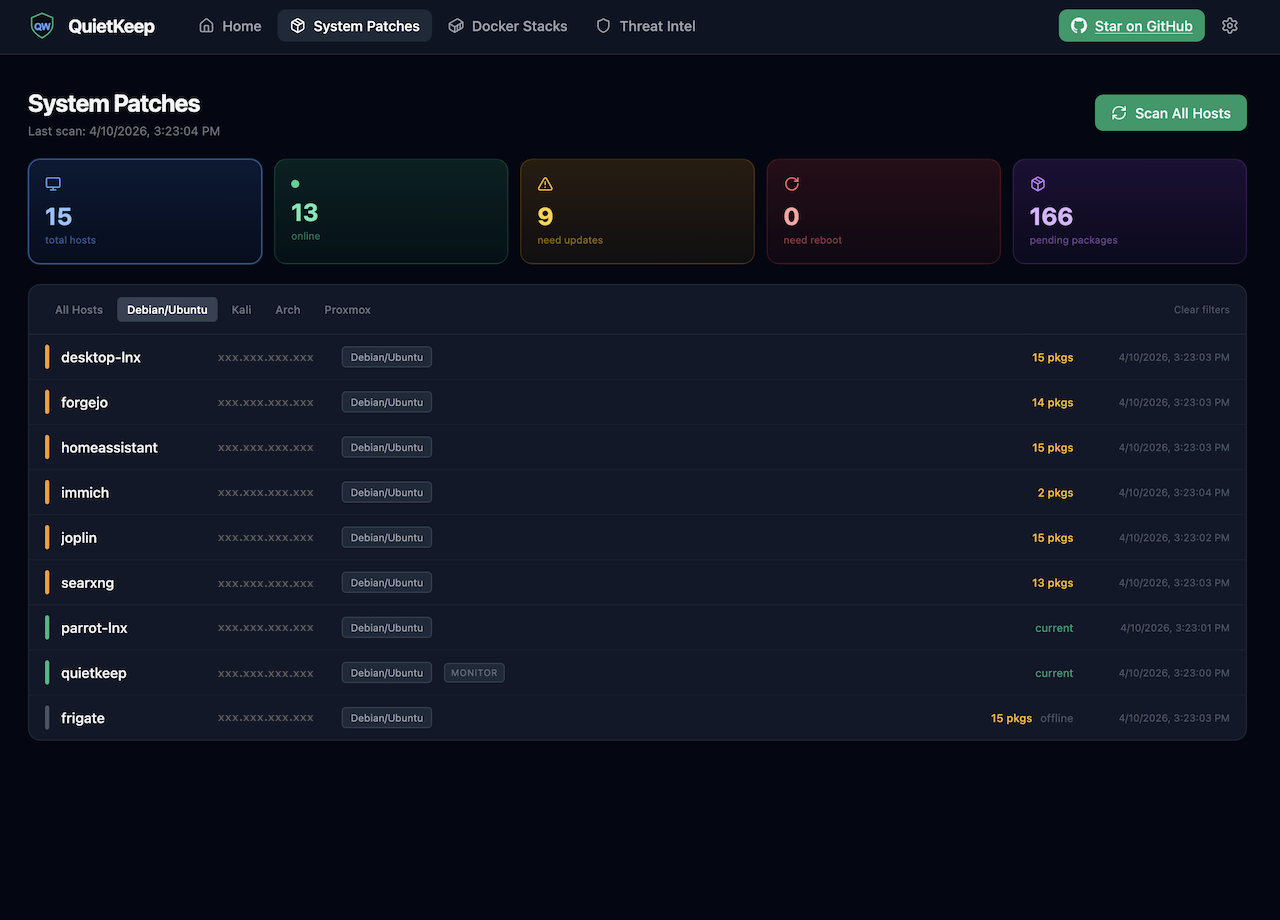QuietKeep System Patches dashboard